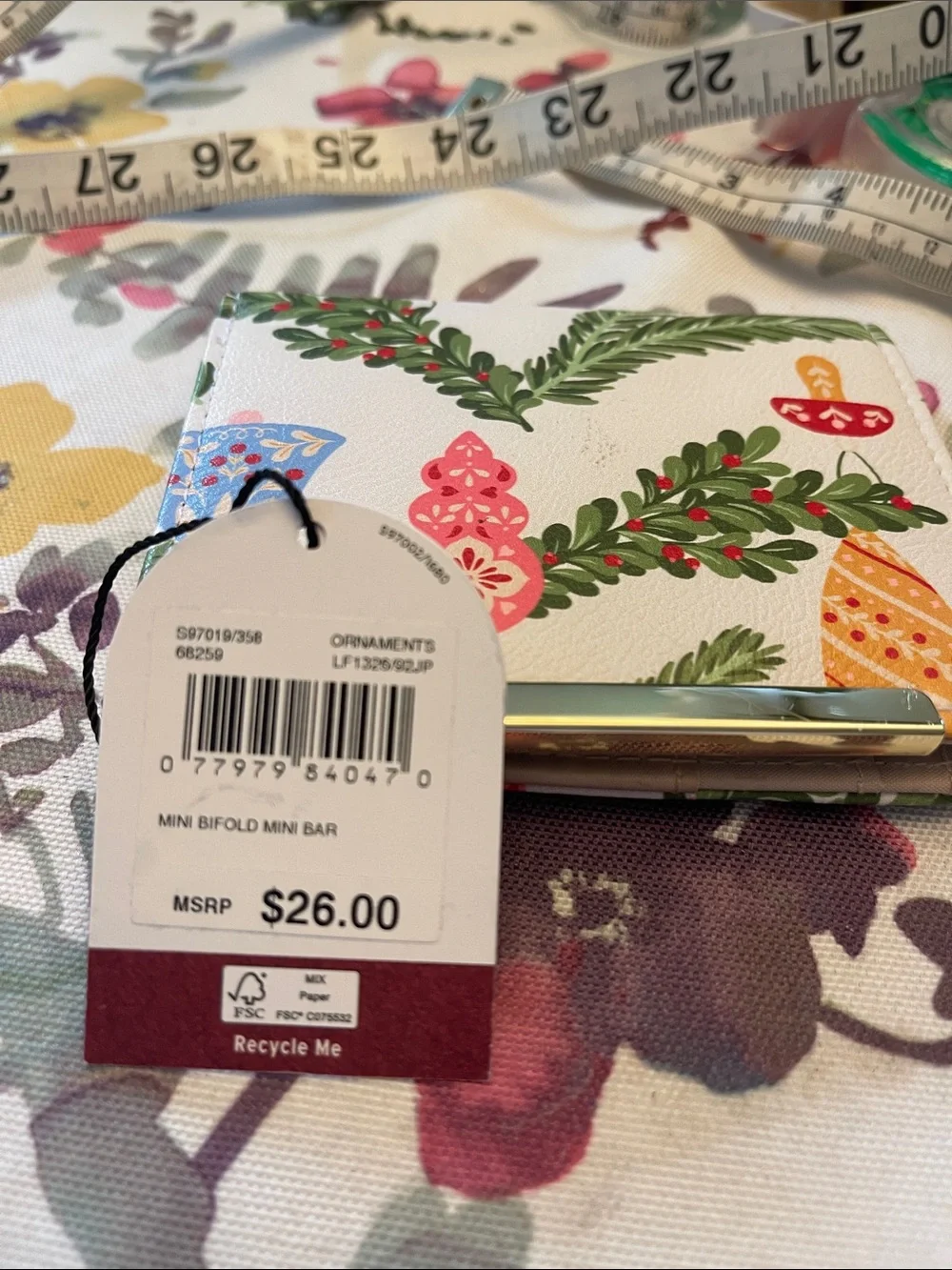 Mundi White Holiday Ornament & Greenery RFID Bi-Fold Wallet